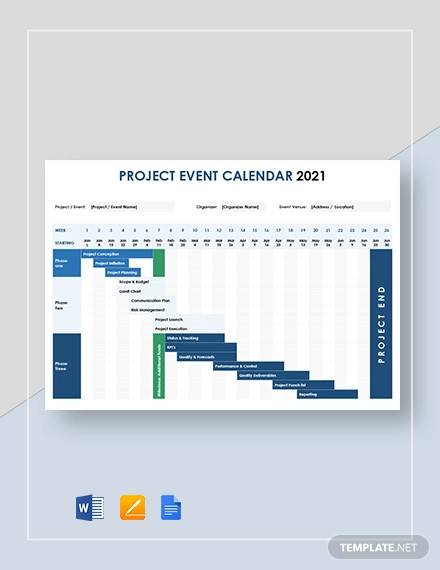 project event calendar template