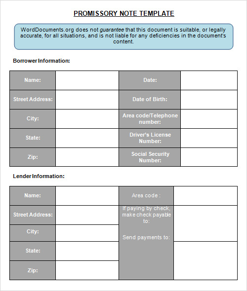 promissory note template