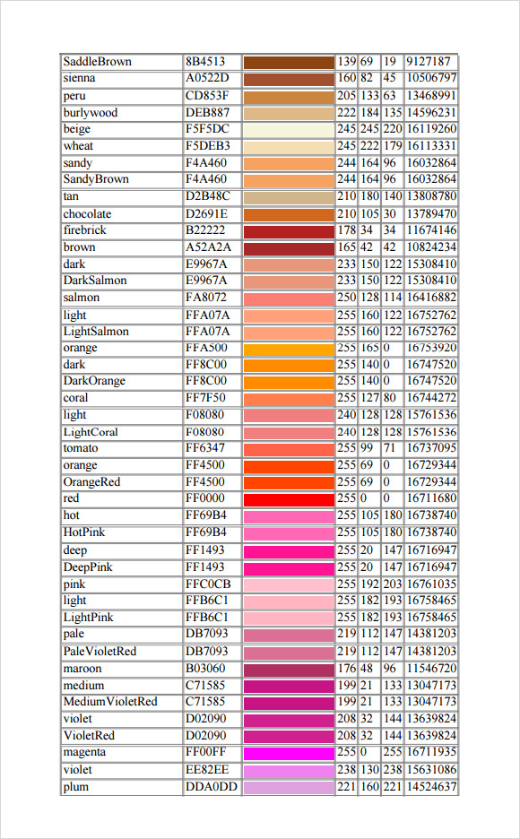 7 Useful Sample RGB Color Chart Templates to Download Sample Templates