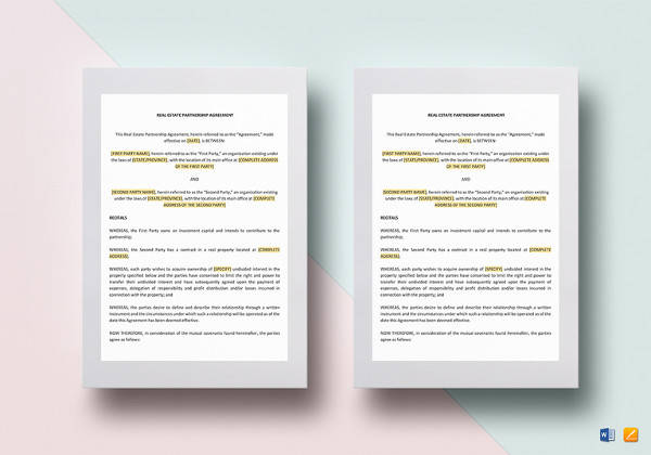 real estate partnership agreement template to print