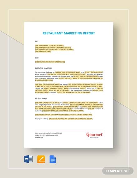 restaurant marketing report template