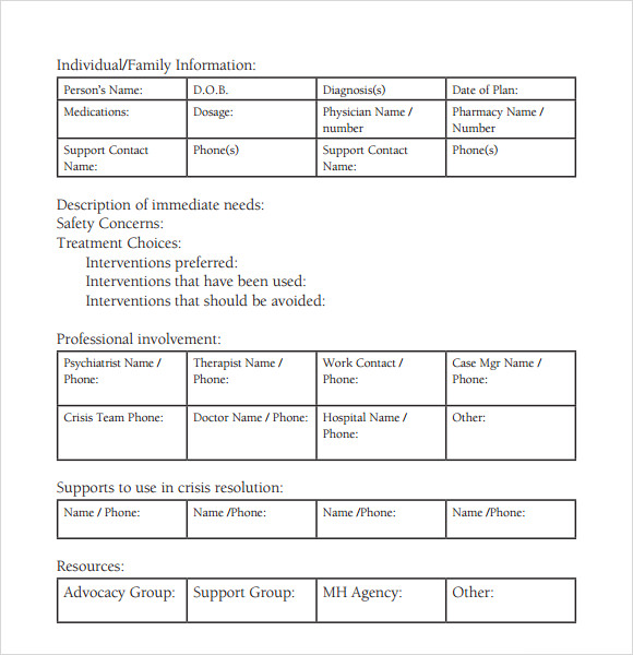 Mental Health Crisis Safety Plan Template TUTORE ORG Master Of 