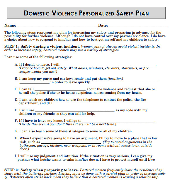 Safety Plan For Domestic Violence Template