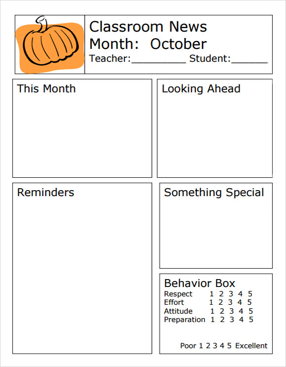 sample classroom newsletter template