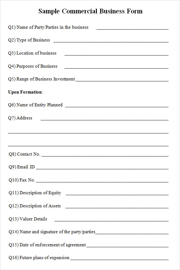 sample commercial business form