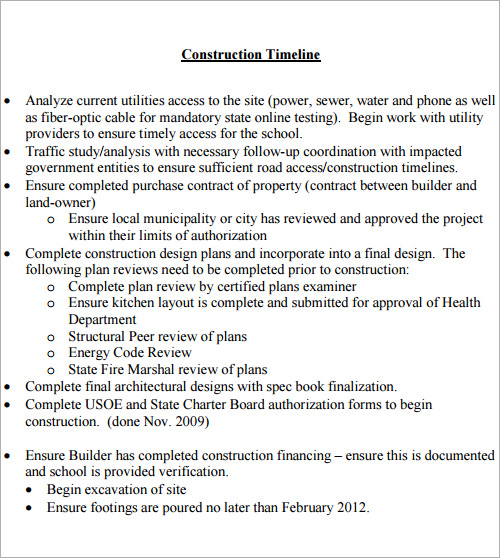 sample construction timeline