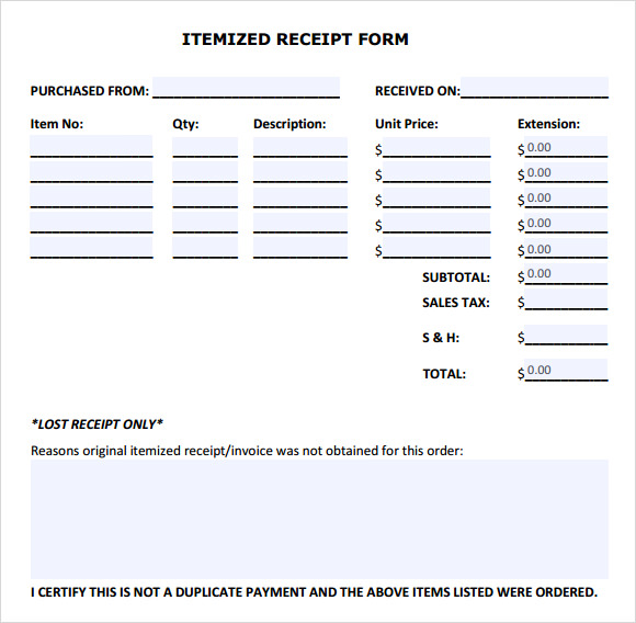 FREE 10+ Sample Itemized Receipt Templates in Google Docs Google