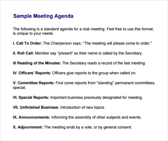 agenda for a business meeting