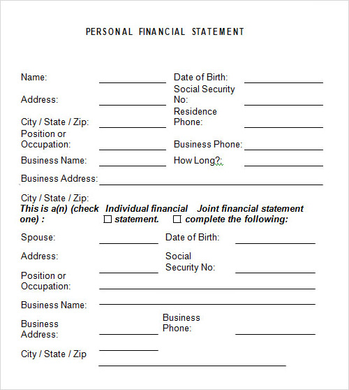 sample personal financial statement