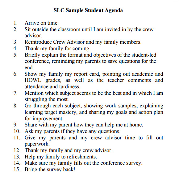 sample student agenda template pdf