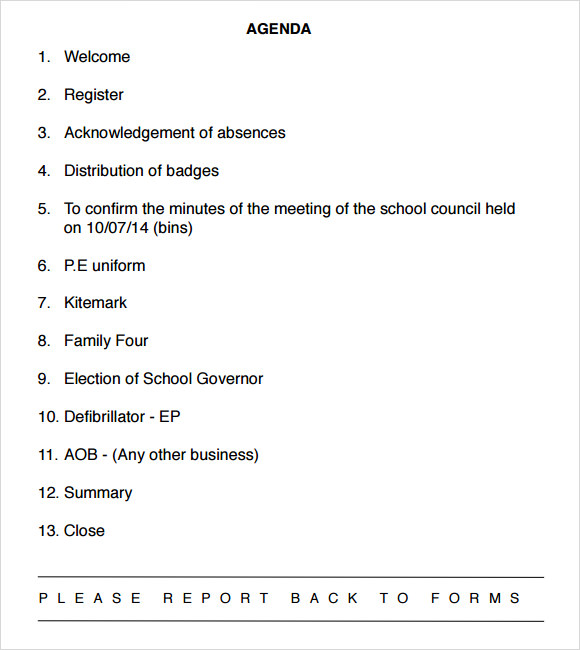 school council meeting agenda template