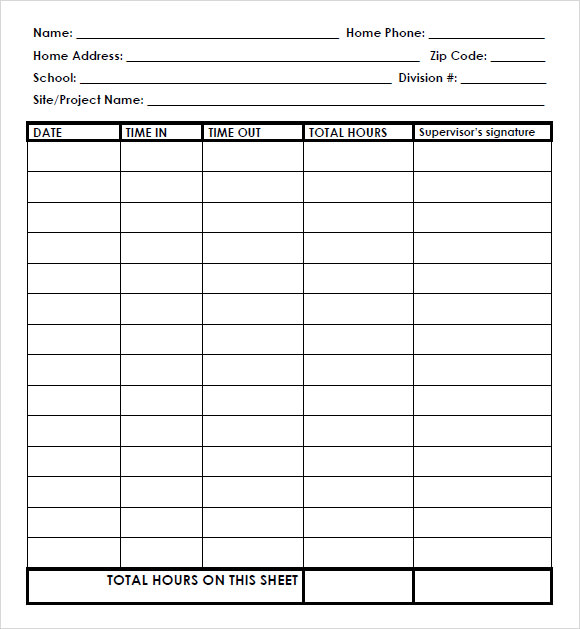 school blank timesheet form