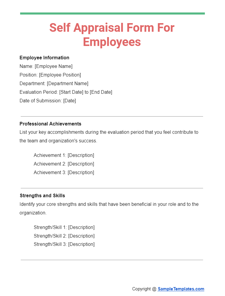 self appraisal form for employees