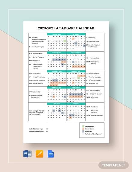 FREE 17 Academic Calendar Templates In Google Docs MS Word Apple 