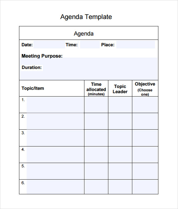 free agenda templates