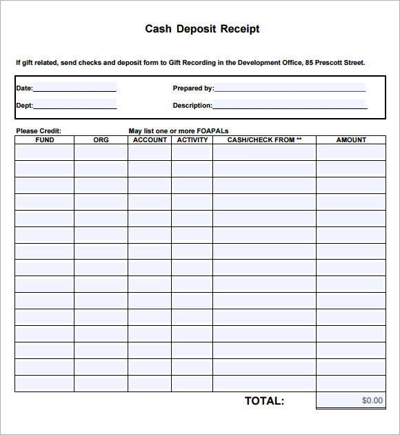 simple cash deposit receipt