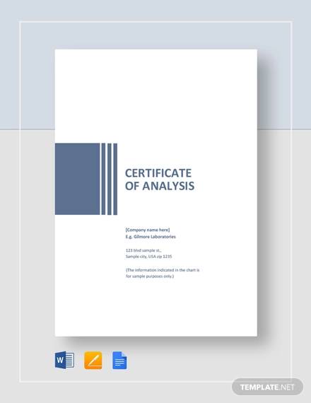 simple certificate of analysis template