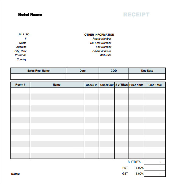 simple hotel receipt template free