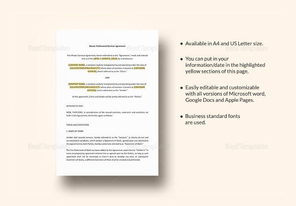 simple master professional services agreement template