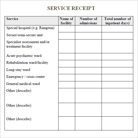simple service receipt template