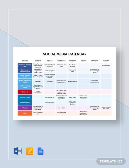 FREE 19  Sample Social Media Calendar Templates in Google Docs MS