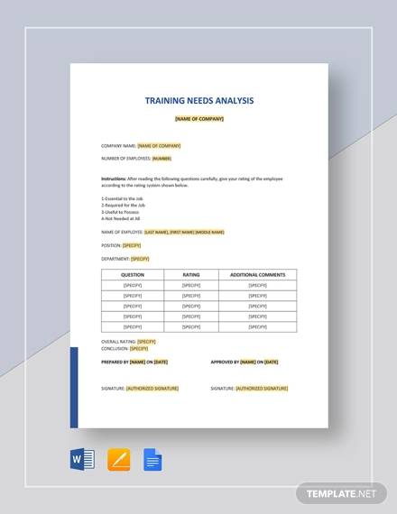 simple training needs analysis template