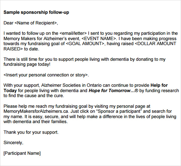 sponsorship follow up email format