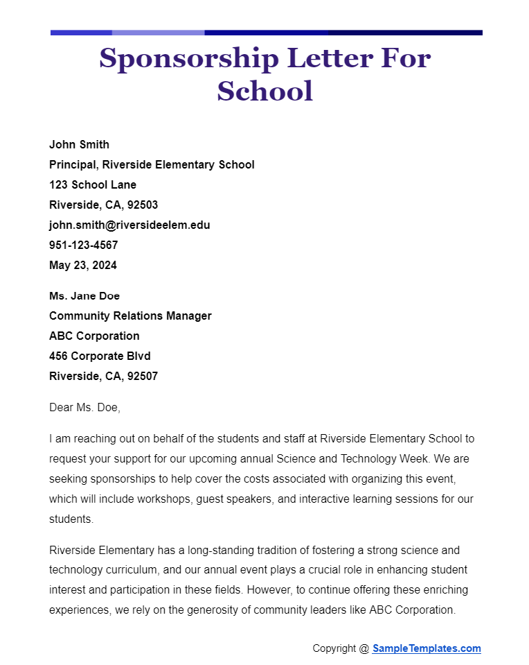 sponsorship letter for school