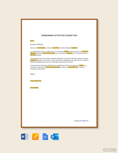 sponsorship letter for student visa template