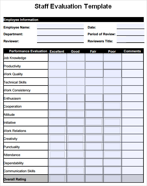 staff evaluation template