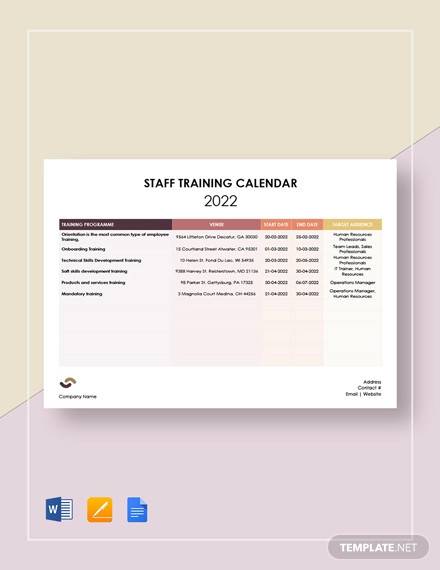 staff training calendar template