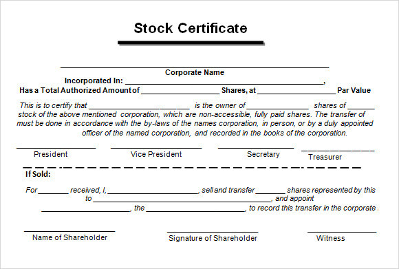 stock certificate form