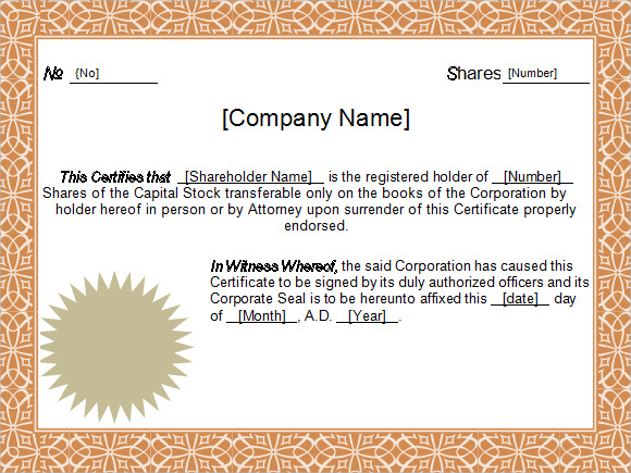 shareholding certificate template