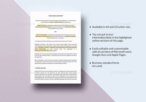 stock purchase agreement template in docs