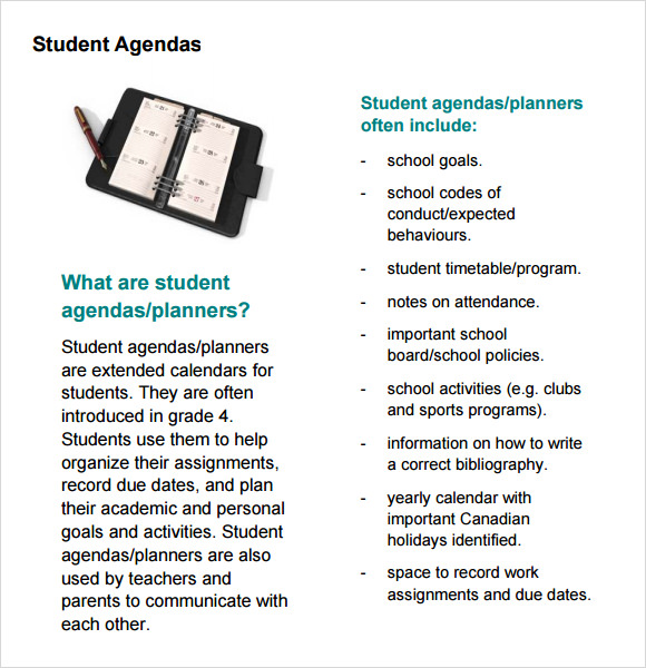 student agenda template pdf