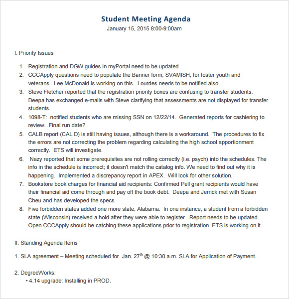 student meeting agenda template