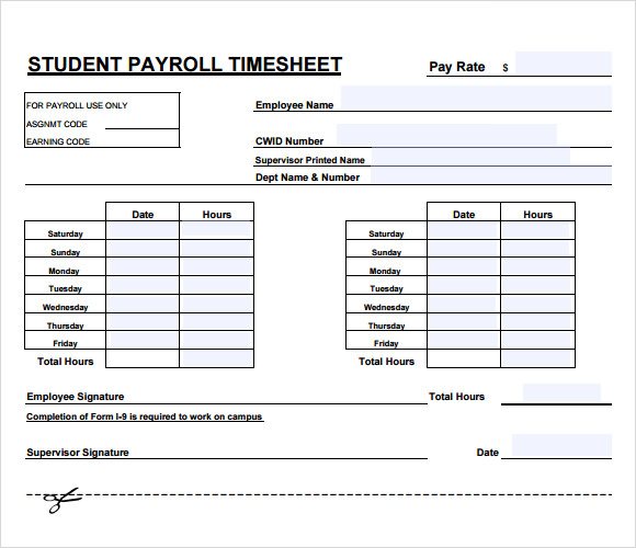 student payroll timesheets