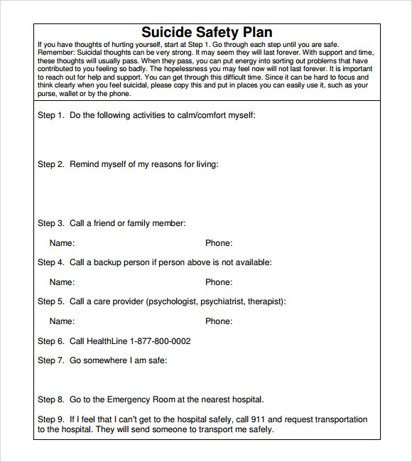 suicide safety plan template