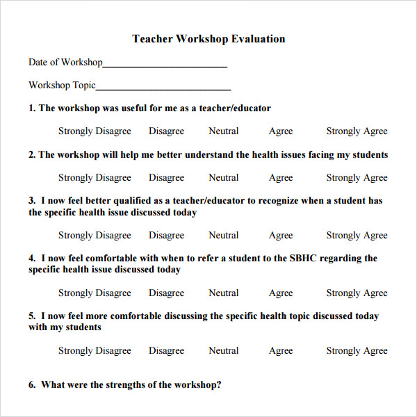 teacher workshop evaluation form