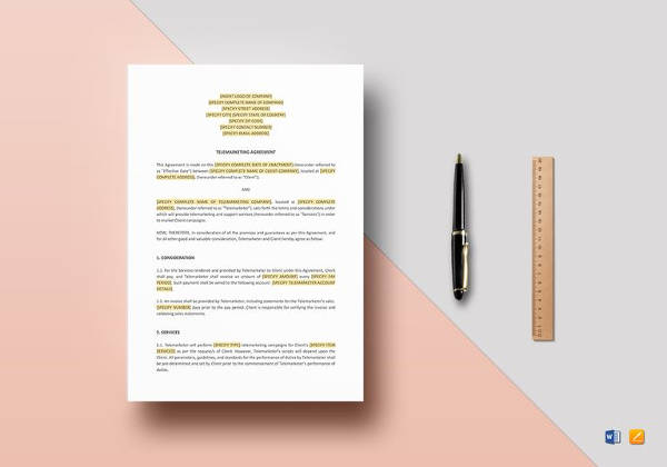 telemarketing agreement template in apple pages