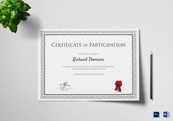 training participation certificate template