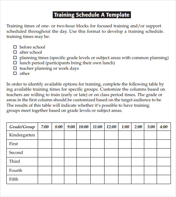 training schedule template