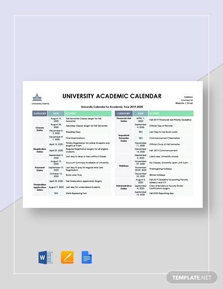 university academic calendar template1