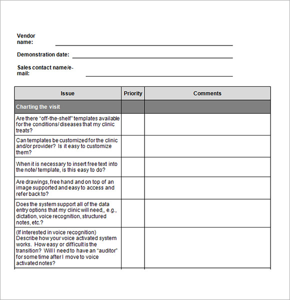 vendor evaluation matrix