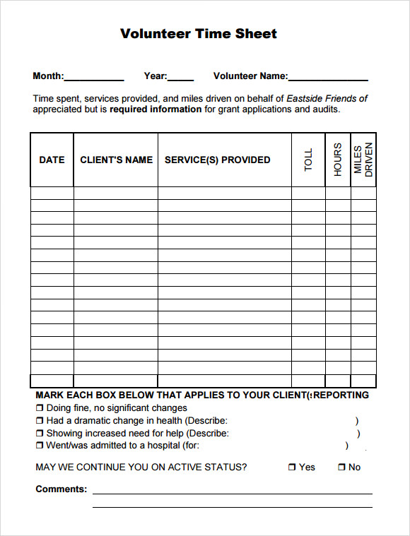 15+ Sample Volunteer Timesheet Templates – PDF, Word 