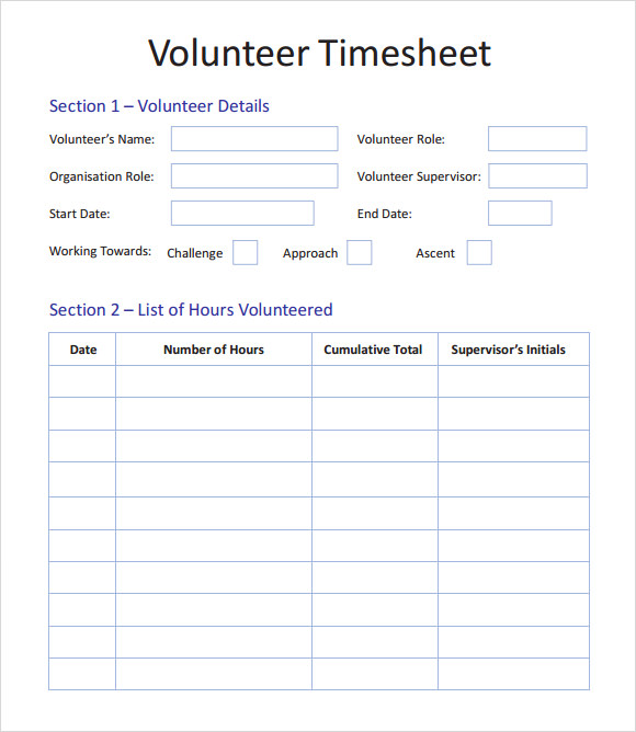 15 Useful Sample Volunteer Timesheet Templates to Download Sample