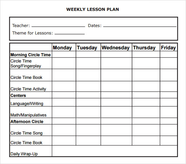 weekly lesson plan 8 free download for word excel pdf