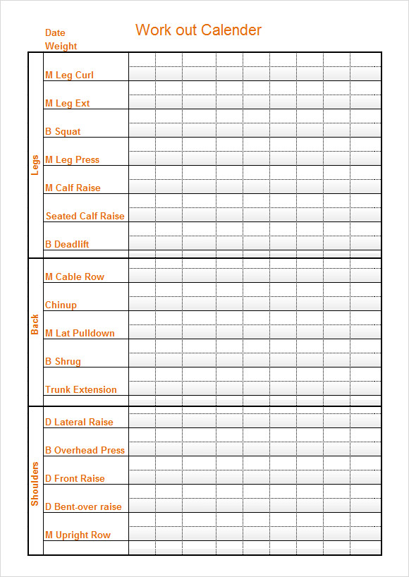 FREE 10 Sample Workout Calendar Templates In PDF MS Word