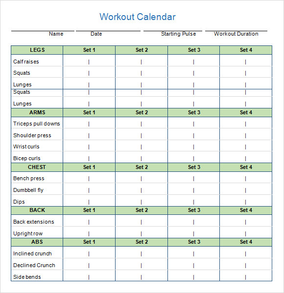 FREE 9+ Workout Calendar Templates in Google Docs Google Sheets