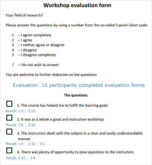workshop evaluation form free download